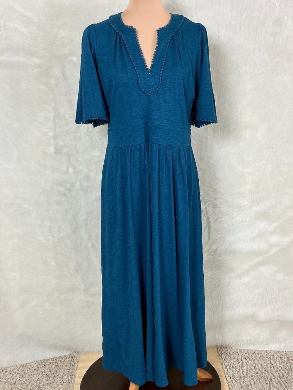 Boden Blue Short Flutter Sleeve Maddie Trim Jersey Dress NWOT US 10R